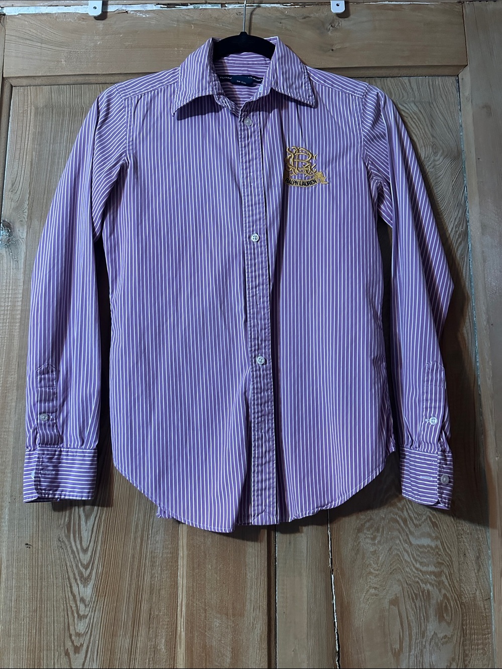 Ralph Lauren Purple & White Striped Button-Down Shirt with Embroidered Crest